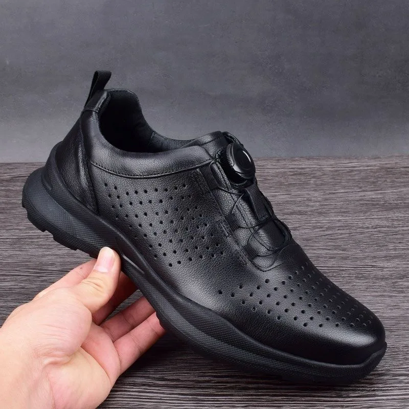 2024 New Summer Golf Shoes for Unisex Black Leather Golf Training Man Breathable Hole Sport Shoes Men Quick Lacing Gym Sneakers