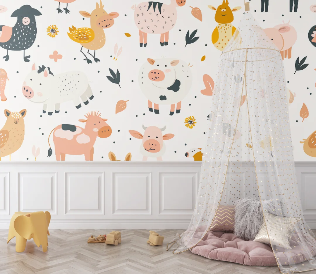 Customized baby room mural cartoon hot air balloon pink blue children's room wallpaper decoration mural