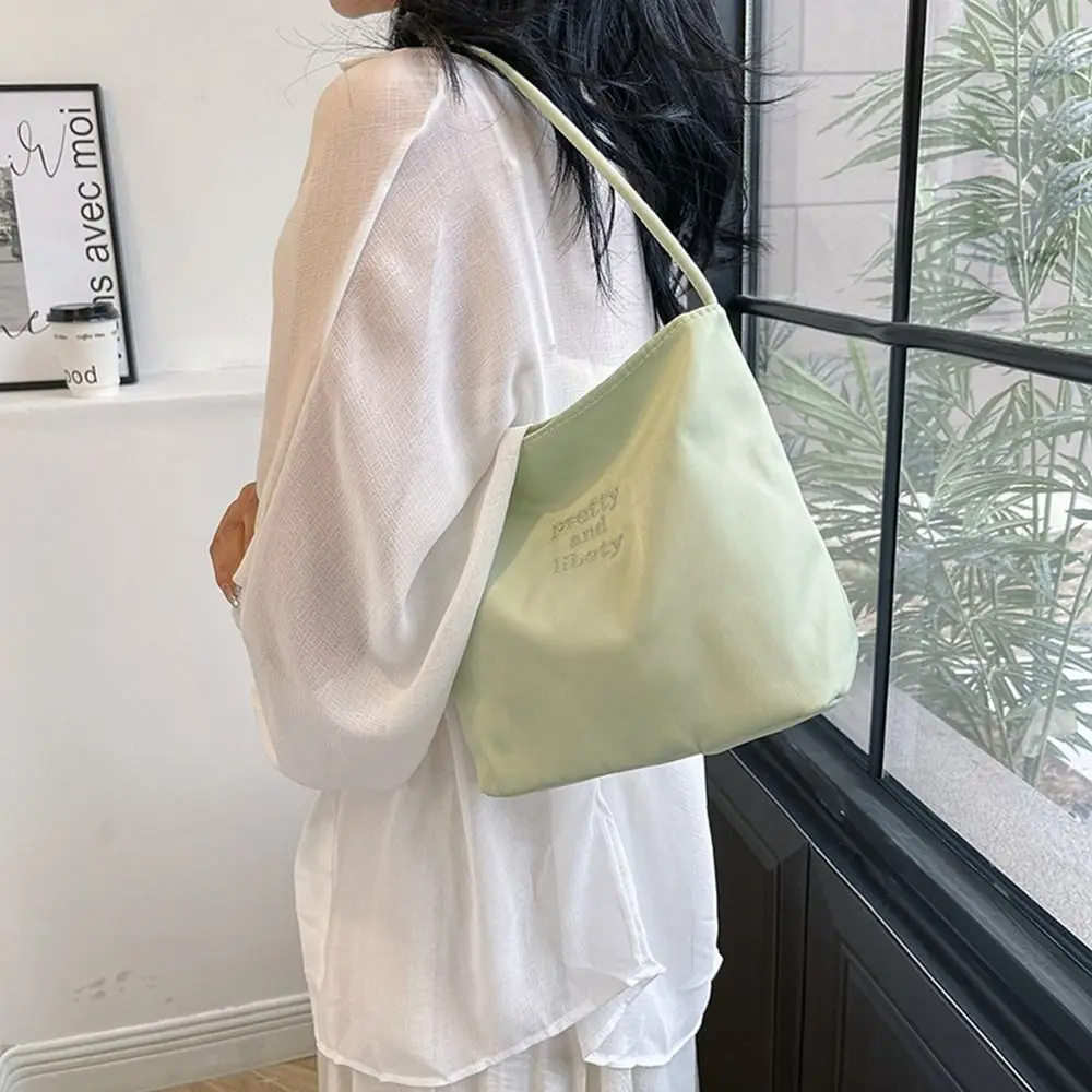 

Korean Style Letter Underarm Bag Handbag Tote Bag Embroidery Shoulder Bag All-match Large Capacity Nylon Bucket Bag Travel