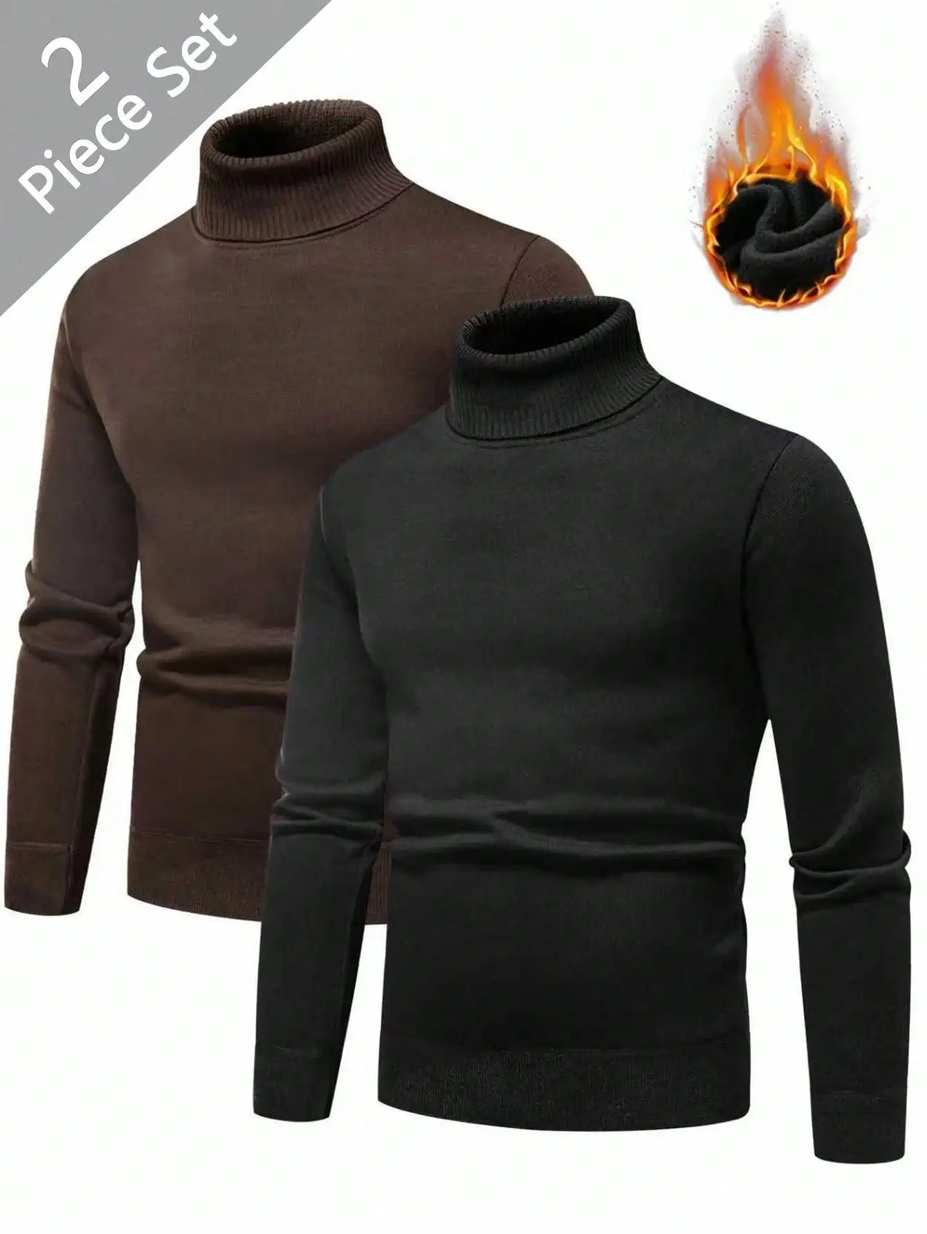 

Комплект из 2 мужских свитеров с термоизоляцией и высоким воротом, теплые вязаные топы с длинными рукавами для зимы