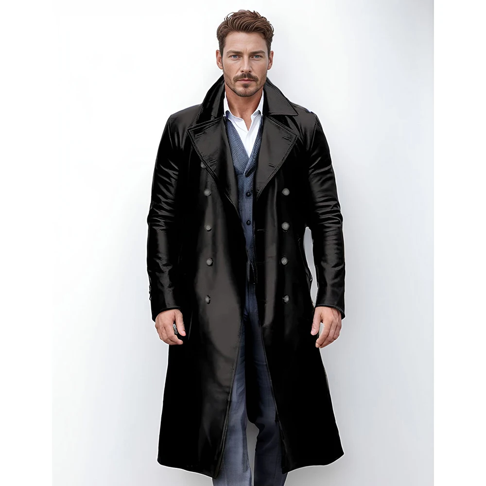 2024 men's clothing hot selling autumn and winter vintage leather windbreaker men's medium length leather jacket