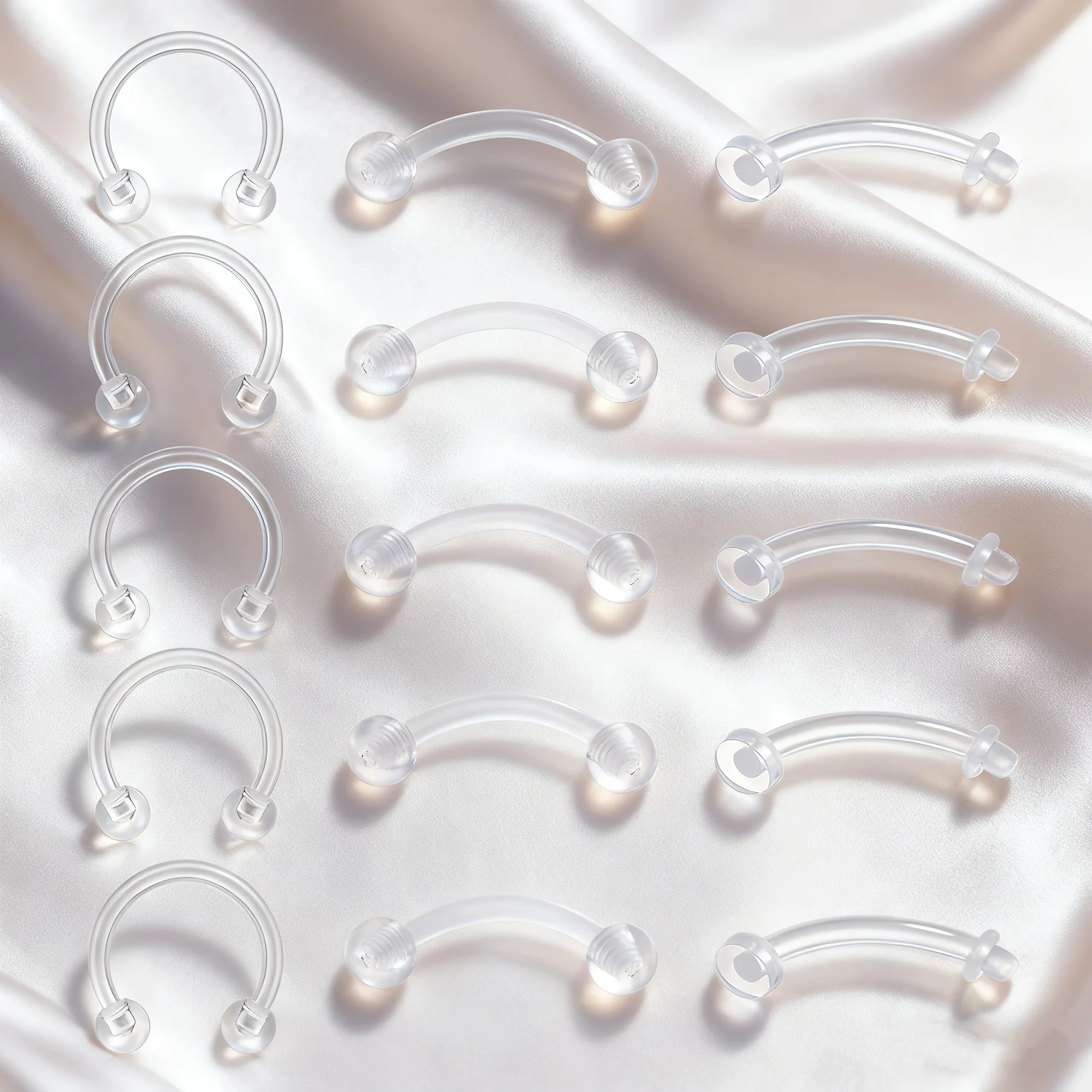 15pcs Clear Flexible Plastic Daith Ear Stud Rook Earrings Nose Ring Eyebrow Rings Curved Barbells Belly Piercing Retainers 16G