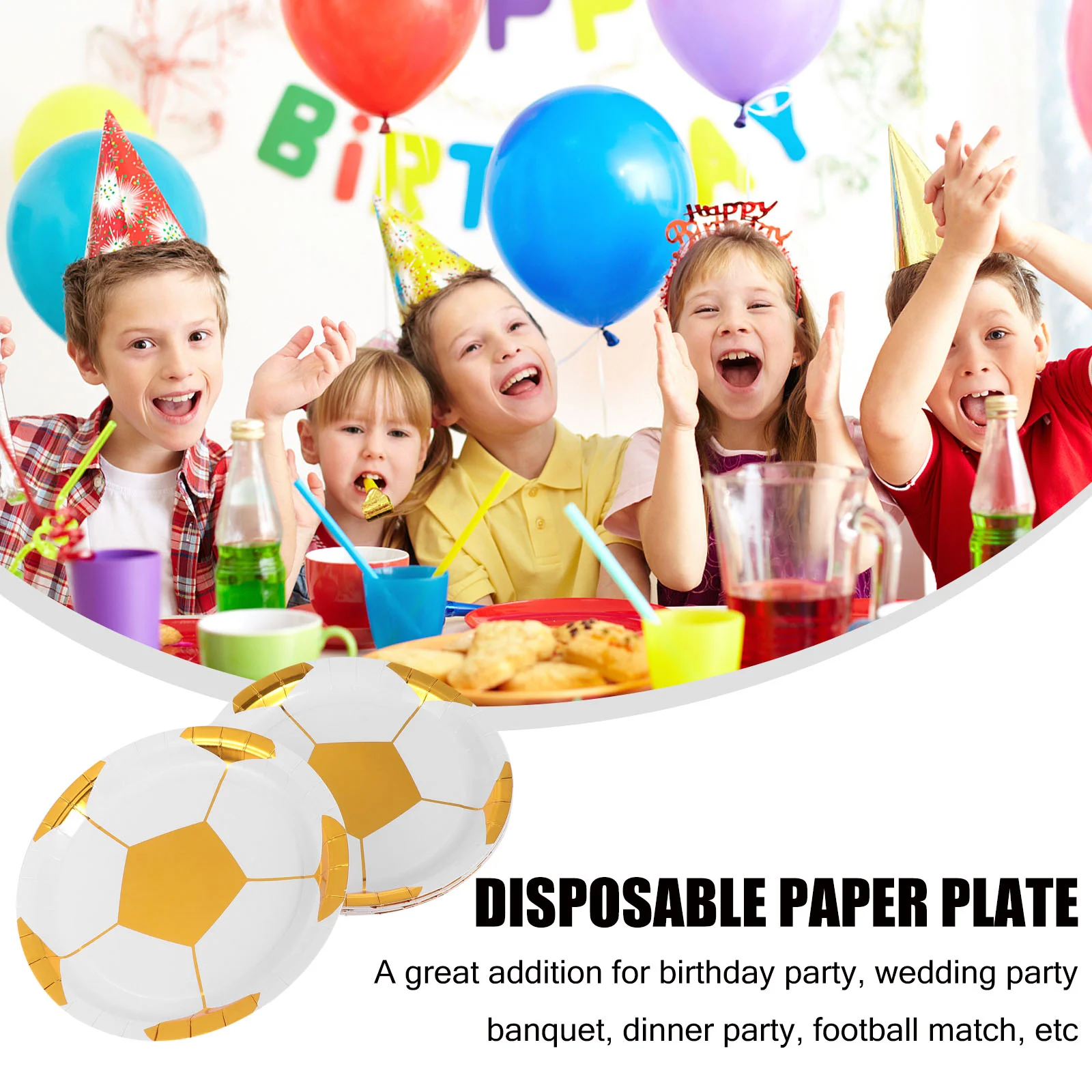 16 Pcs Flatware Disposable Plate Party Supplies Picnic Dishes Tableware Football Paper Plates Golden Favor Dinner