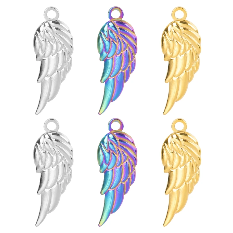 5Pcs/Lot Stainless Steel Cute Animal Angel Wings DIY Charms Wholesale Trendy Feather Pendant подвески For Jewelry Making Bulk