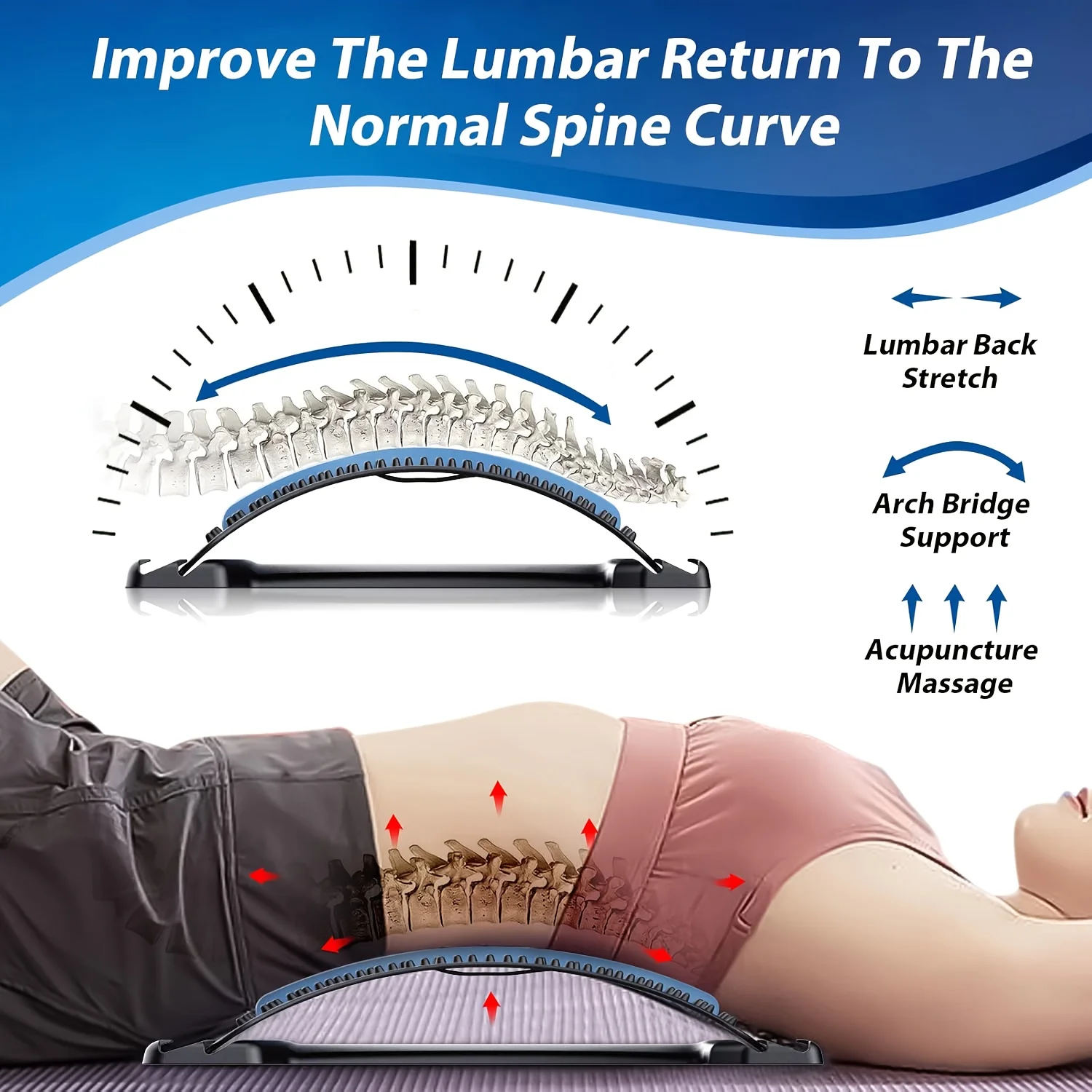 4-Level Adjustable Back Stretcher &Posture Corrector.Ergonomic Lumbar Support with Massage Function,Secure Grip Handles,for Uppe