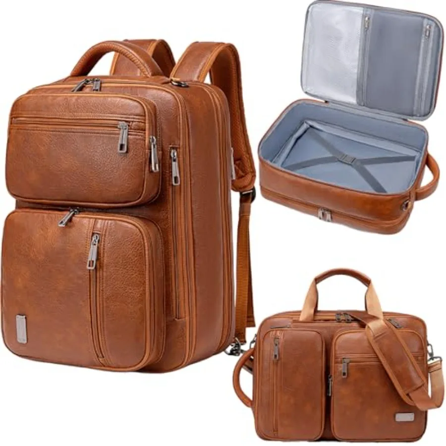 

weiatas 3-in-1 Vegan Leather Convertible Laptop Bag for Men Women Expandable Travel Backpack Work Briefcase Messenger Bag Conve