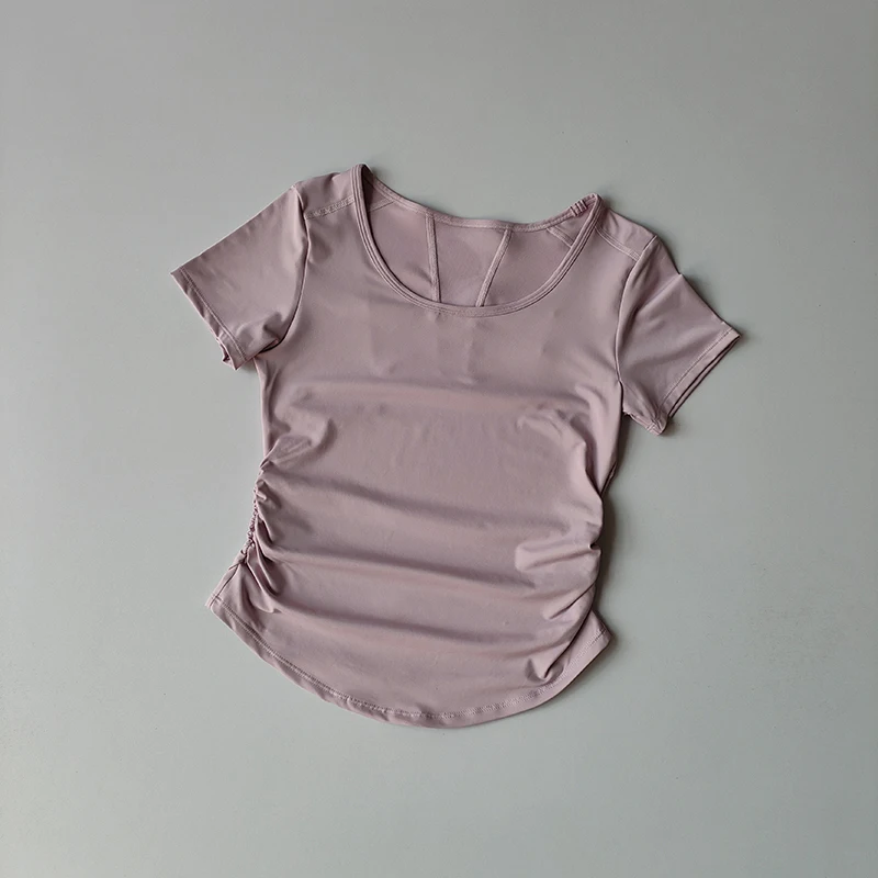 Sportliches Kurzarm-Sommer-Oberteil für Damen mit Taillenbetonung, Fitness-Trainings-Top mit Mesh-Einsätzen, atmungsaktiv, schnelltrocknend, Yoga-Anzug T-Shirt – Detail 5