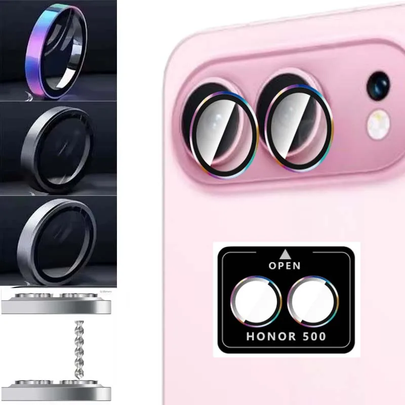 

for Honor 500 Camera Cover Colorful Metal Ring Tempered Glass Lens Protector Cap with Location Board Anti Break Hard Film Glass