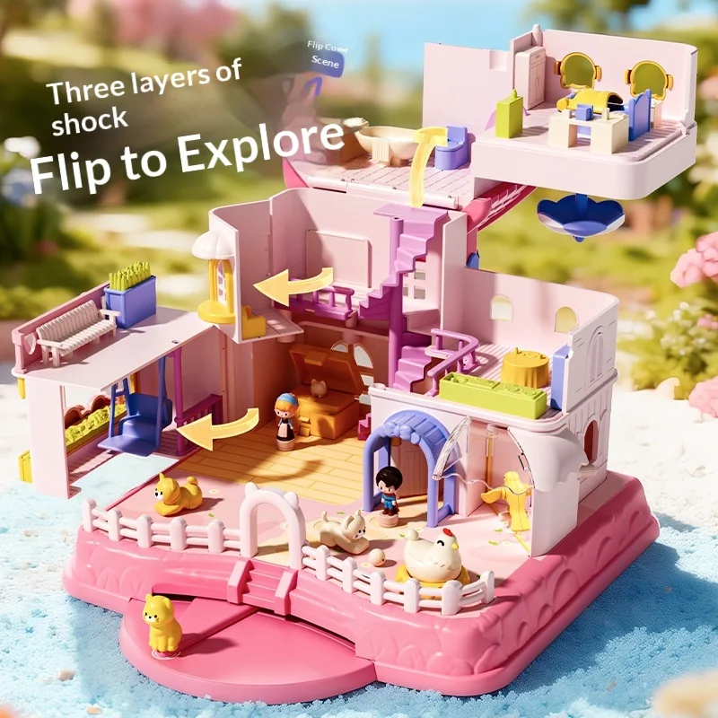 Magnetic Surprise City Building Set Modular House Doll Role Play Toy with Mini Figures for Girls Creative Gift