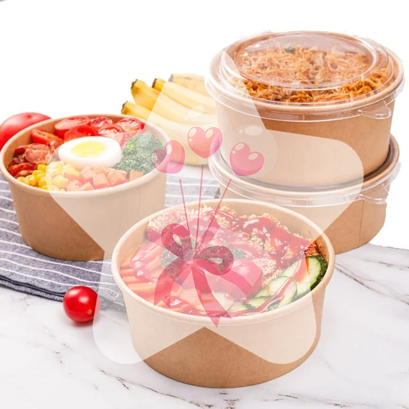 Kraft Paper Round Food Boxes with Clear Anti-Fog OPS Lids 25 Pack Free Shipping Disposable for Takeout Buffet Meal Prep Party S
