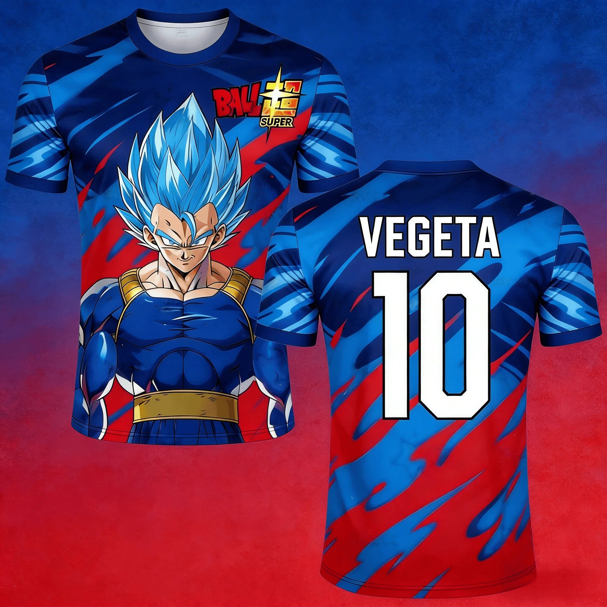Vintage Dragon Ball Super Vegeta Super Saiyan Blau Rot Blau Pinselstrich 3D-Druck T-Shirt 2026 Sommer Unisex Retro Anime