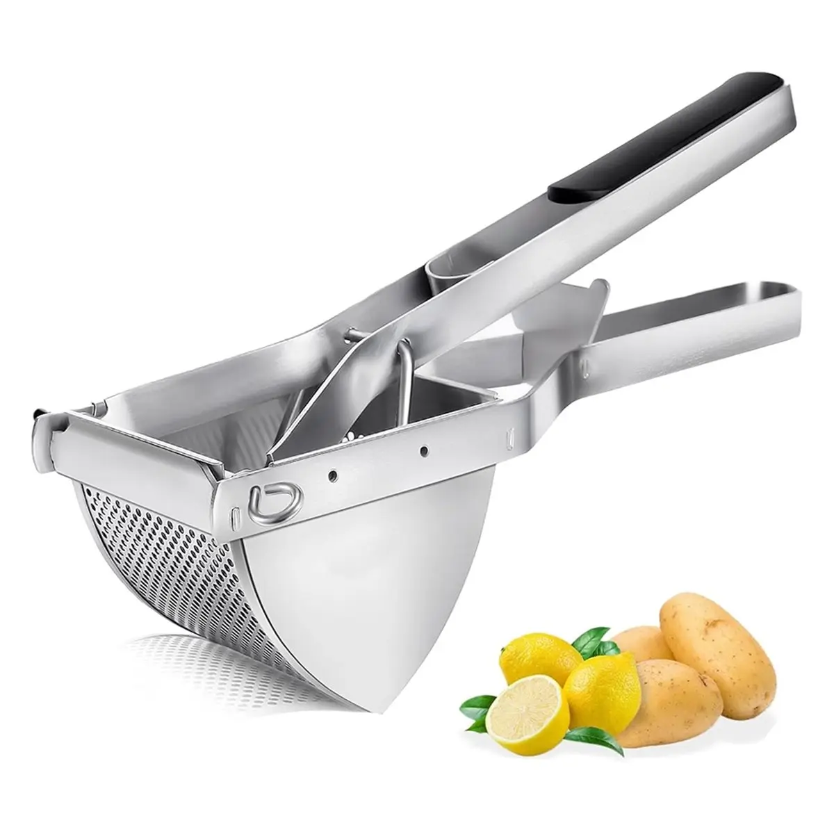 newA10R Stainless Steel Potato Ricer and Masher, Heavy Duty Commercial Food Masher, Ergonomic Comfort Grip, Extra Large Capacity