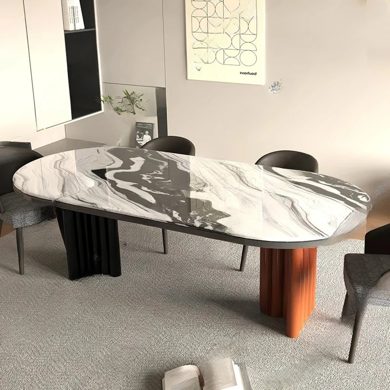 A63 Panda white marble dining table light luxury high sense modern simple household small apartment semi-circular French retro t