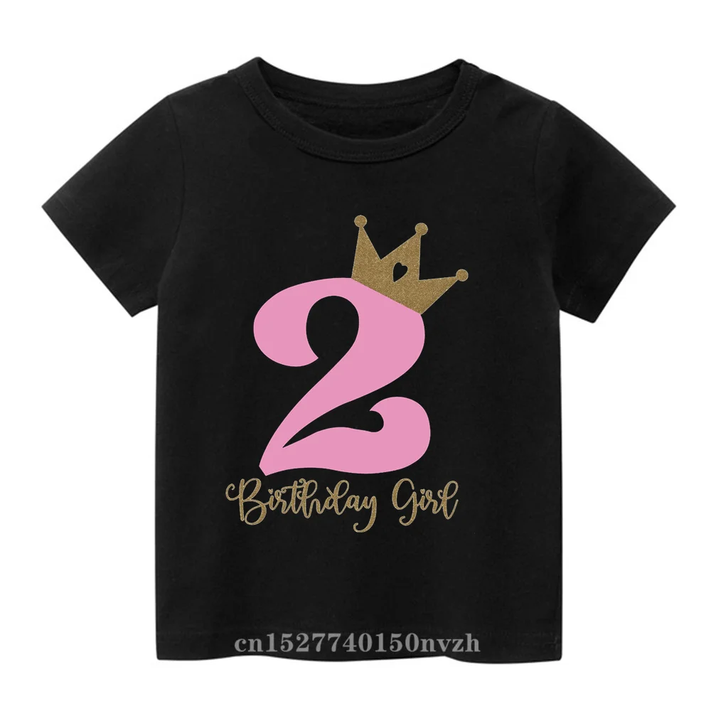 Birthday Girl King Golden Number 1-9th Black Children T-shirt Kid Party Gift Present Clothes Baby Family Group Tops Tee