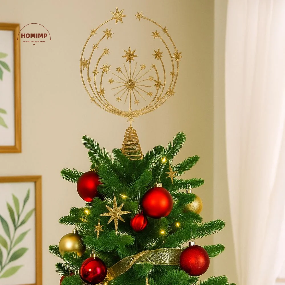 

Portable Gold Glitter Christmas Tree Topper Star Sparkling Reusable Christmas Topper Decor Iron Xmas Tree Ornament Holiday Party
