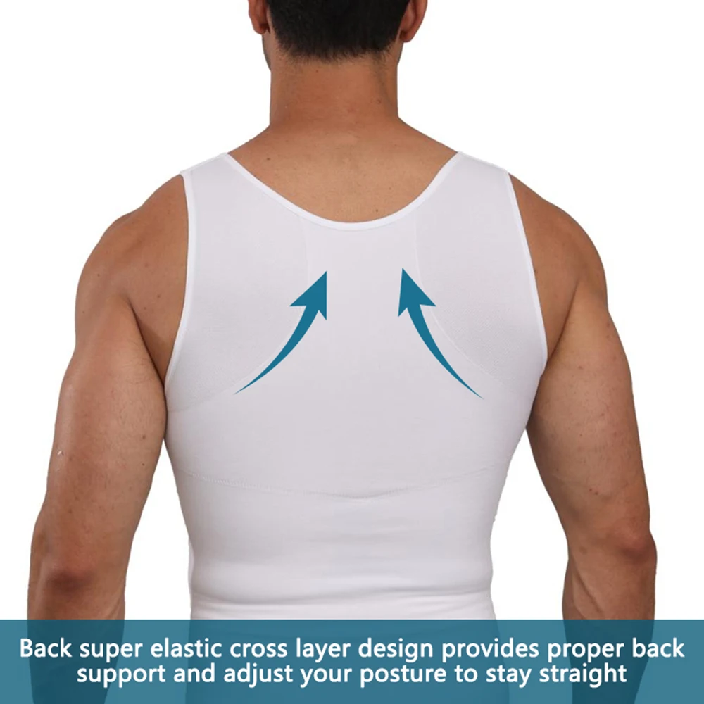 Men's Compression Vest Fitness Tummy Control Shaper Top Slim Fit Deep U Round Neck Breathable Underwear Weight Loss Shapewear