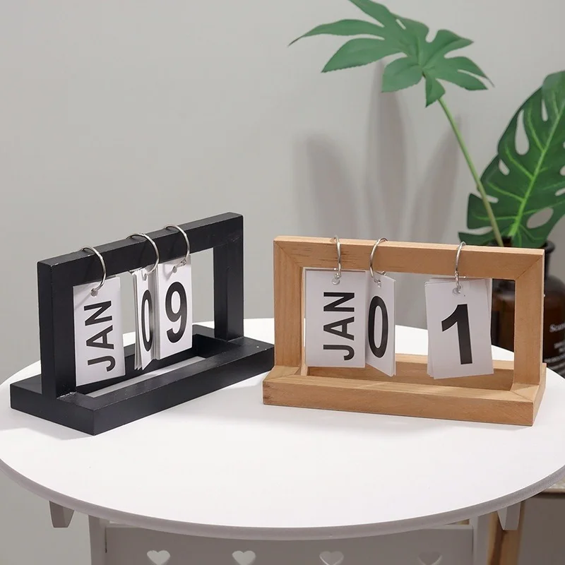 Creative Wooden Page Turning Calendar Simple Home Desktop Gadget Study Desk Decoration Crafts Office Accessories