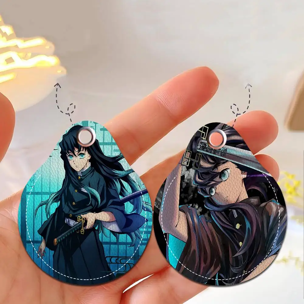 Muichiro Tokito PU Leather Card Holder Keychain Key Ring Door Access Tags Case Keychain Access Card Bag Key Tag Ring