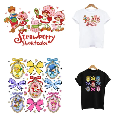 Shortcake de morango ferro em remendos aplicações de engomar para roupas transferência térmica calor t camisa adesivos acessórios personalizados