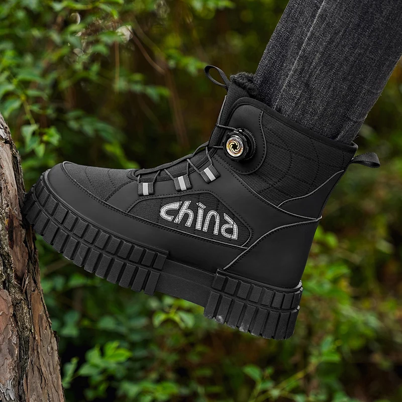 Зимние мужские ботинки Бархатные толстые ботинки Уличные высокие зимние ботинки Повседневная непромокаемая теплая обувь Новая мужская хлопковая обувь на шнуровке