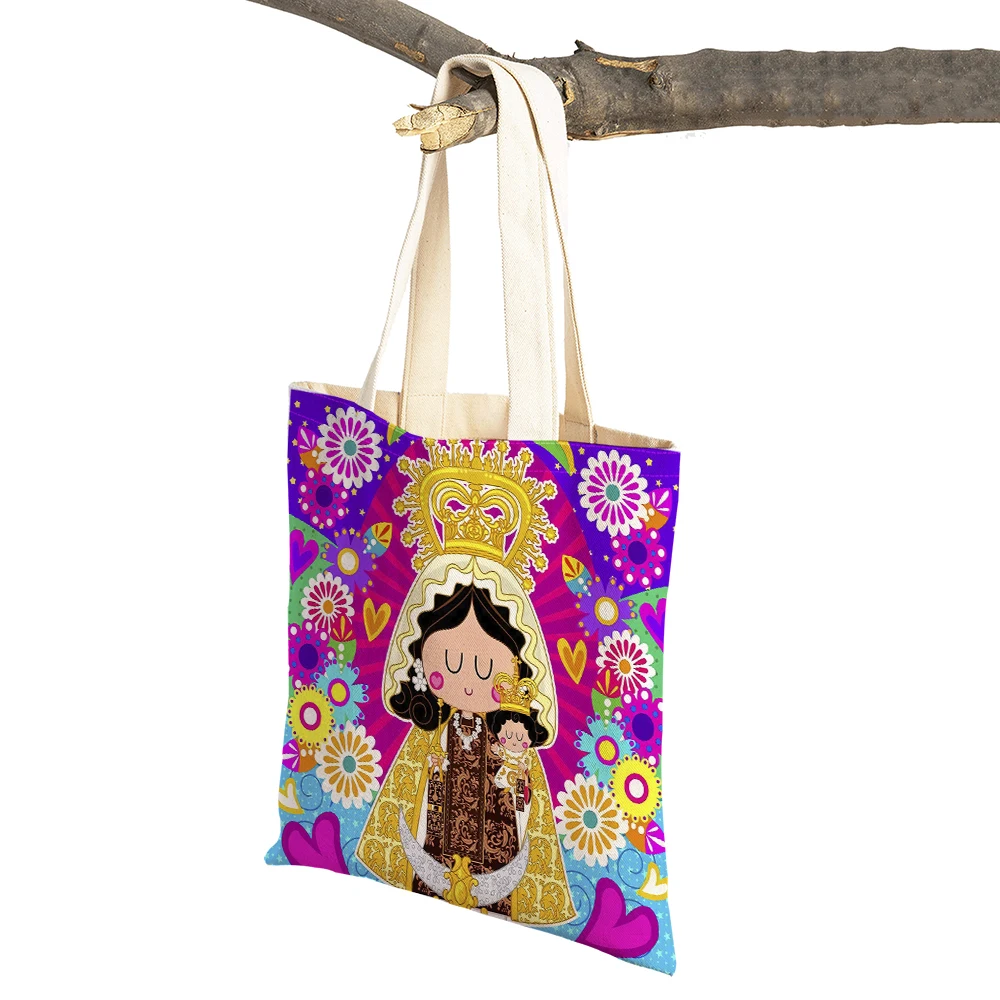 Ladies Shopping Bags Cartoon Virgin Mary Series Handbag Children Gift Cloth Women Shopper Bag Harajuku Style Student Linen Tote