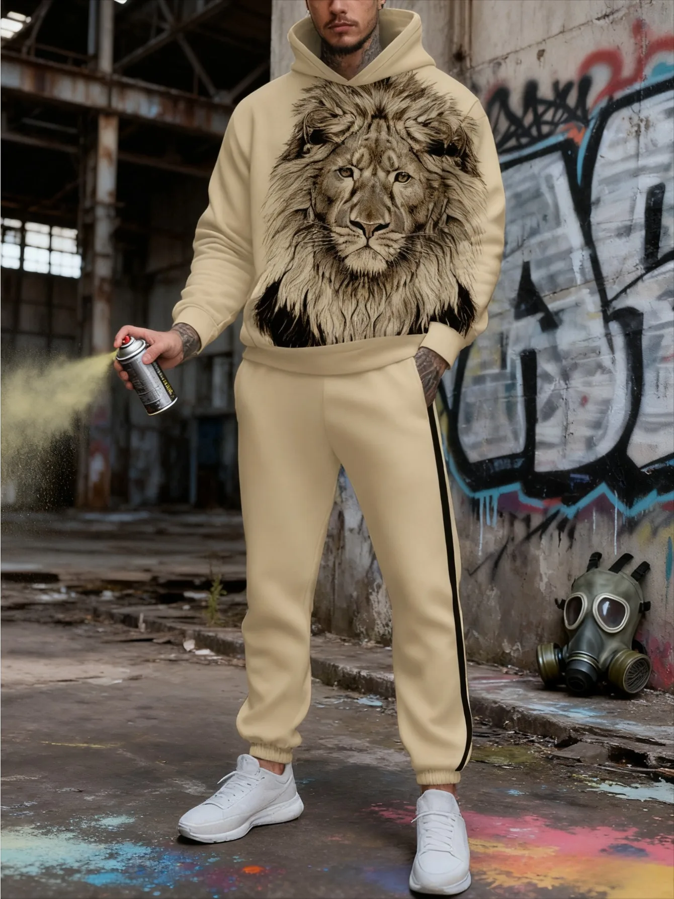 طقم بغطاء للرأس عصري مطبوع رقميًا للرجال مكون من قطعتين #4