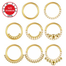 G23 Nose Piercing Hinged Bead Hoops Titanium CZ Stone Rings Clicker Ear Cartilage Tragus Helix Earrings Piercing Body Jewelry