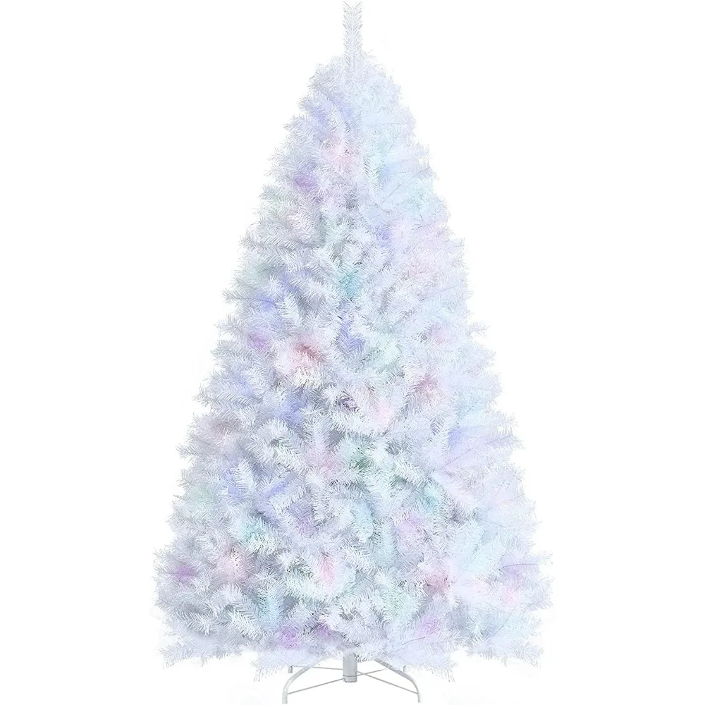 Artificial Christmas Tree, White Christmas Tree with Iridescent Branch Tips, Sturdy Metal Stand, Full Xmas Pine Tree for indoor