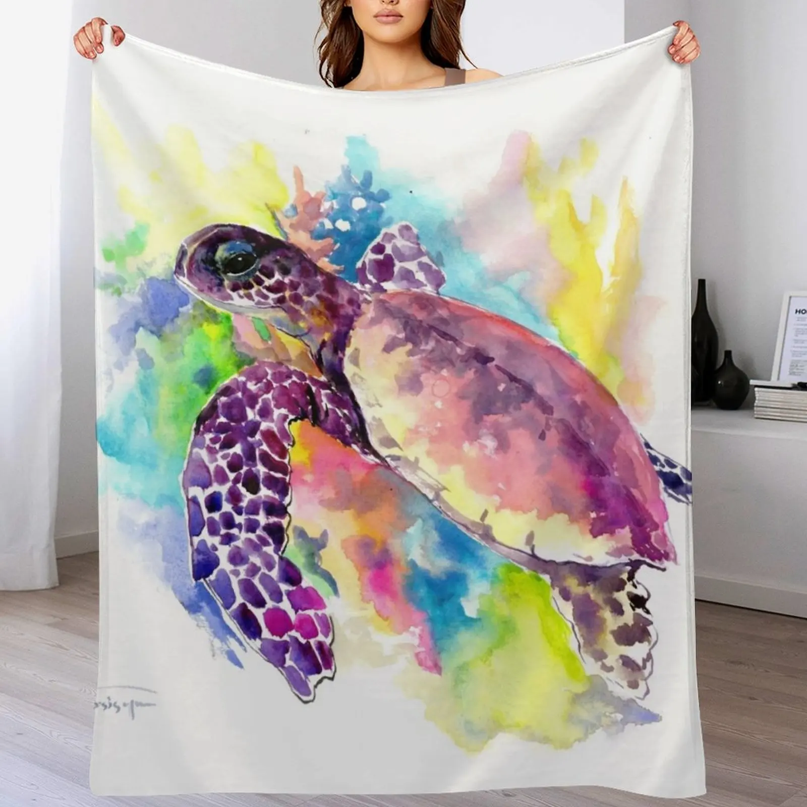 

Sea Turtle in Coral Reef Throw Blanket Compact Warm Blanket for Car Road Trip