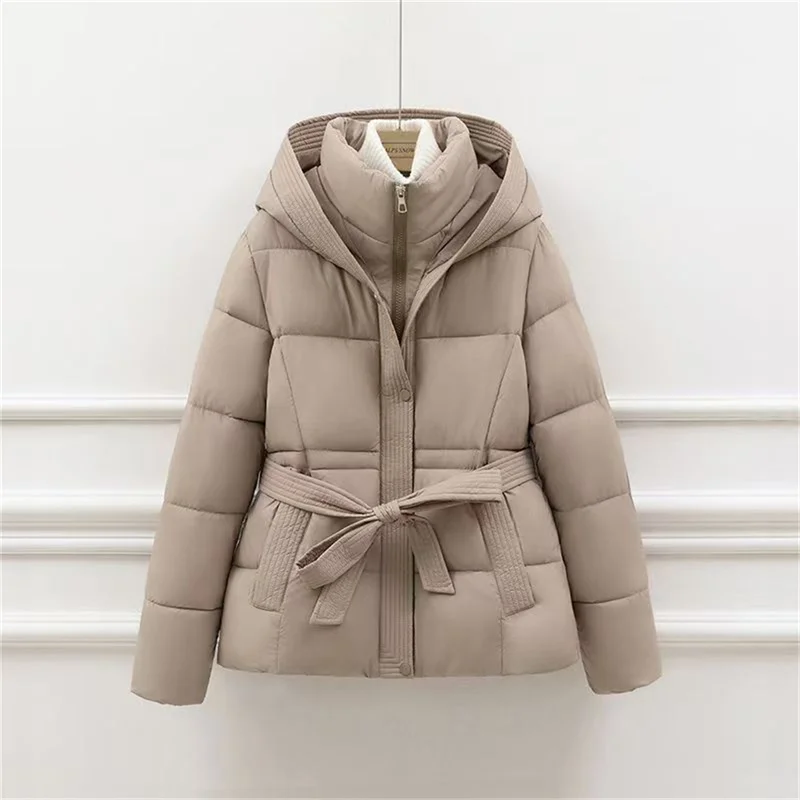 Down In Winter Cotton-padded Jacket Female 2024 New Lace-up High-grade Cotton-padded Jacket Waist Joker Small Cotton-padded Coat