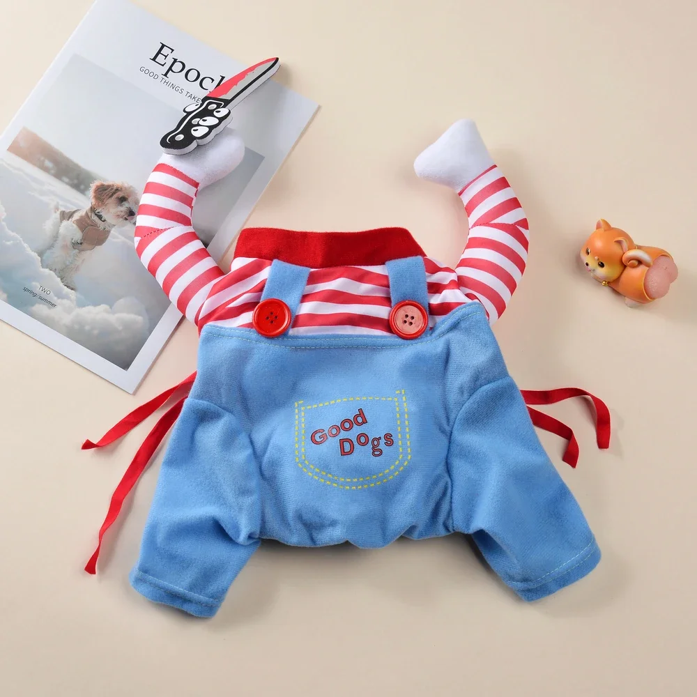 Halloween Pet Costume Funny Cat Cosplay Shirt Dog Jumpsuit with Knife Set Puppy Kitten Party Apparel Cute Animal Outfit Gifts