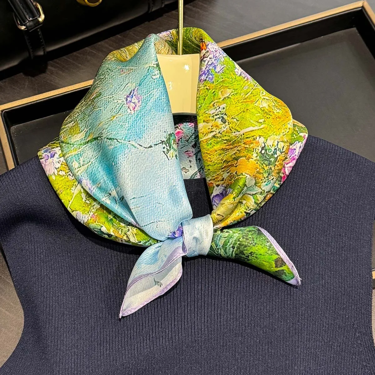 

New Women Soft 100% Silk Scarf Female Square Scarves Spring Summer Simple Shawl Scarf Temperament Animal Car Light Thin Scarf