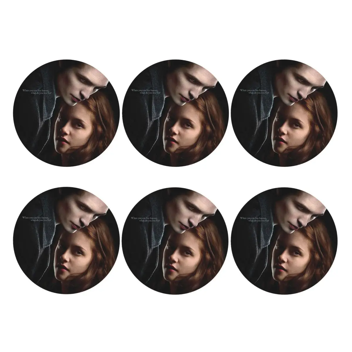 The Twilight Saga Vampire Coasters PVC Leather Placemats Waterproof Coffee Mats for Decor Home Dining Pads Set of 6