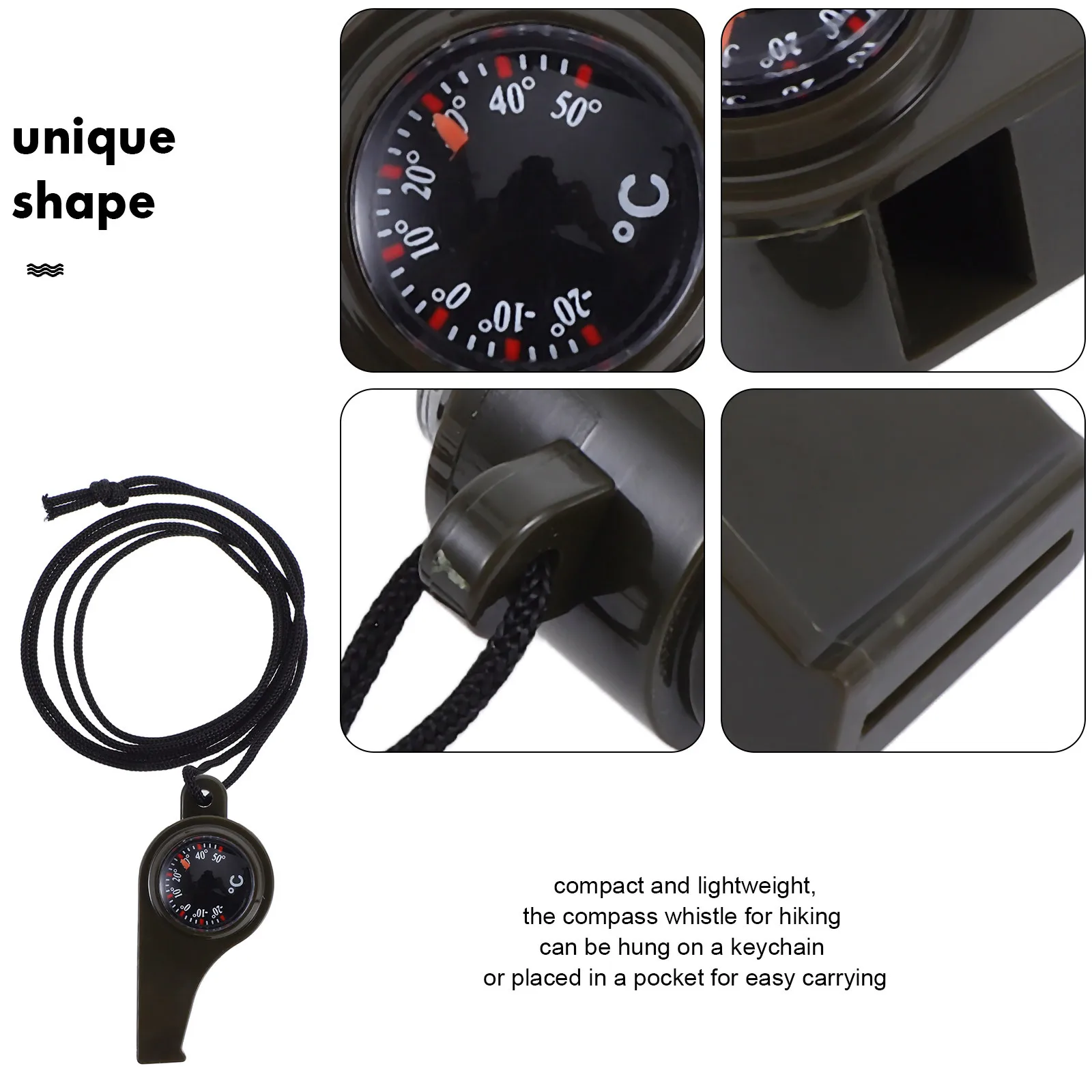 Compact Survival Whistle Compass Thermometer Small Loud Emergency Gear Hiking Camping Safety Outdoor Accessory