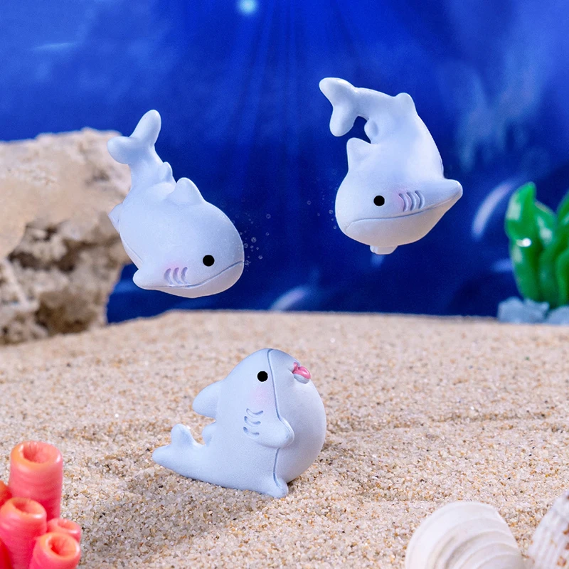 Figuritas de tiburón hechas a mano, adornos de Micro paisaje de ballena de dibujos animados, Mini decoración de resina para coche
