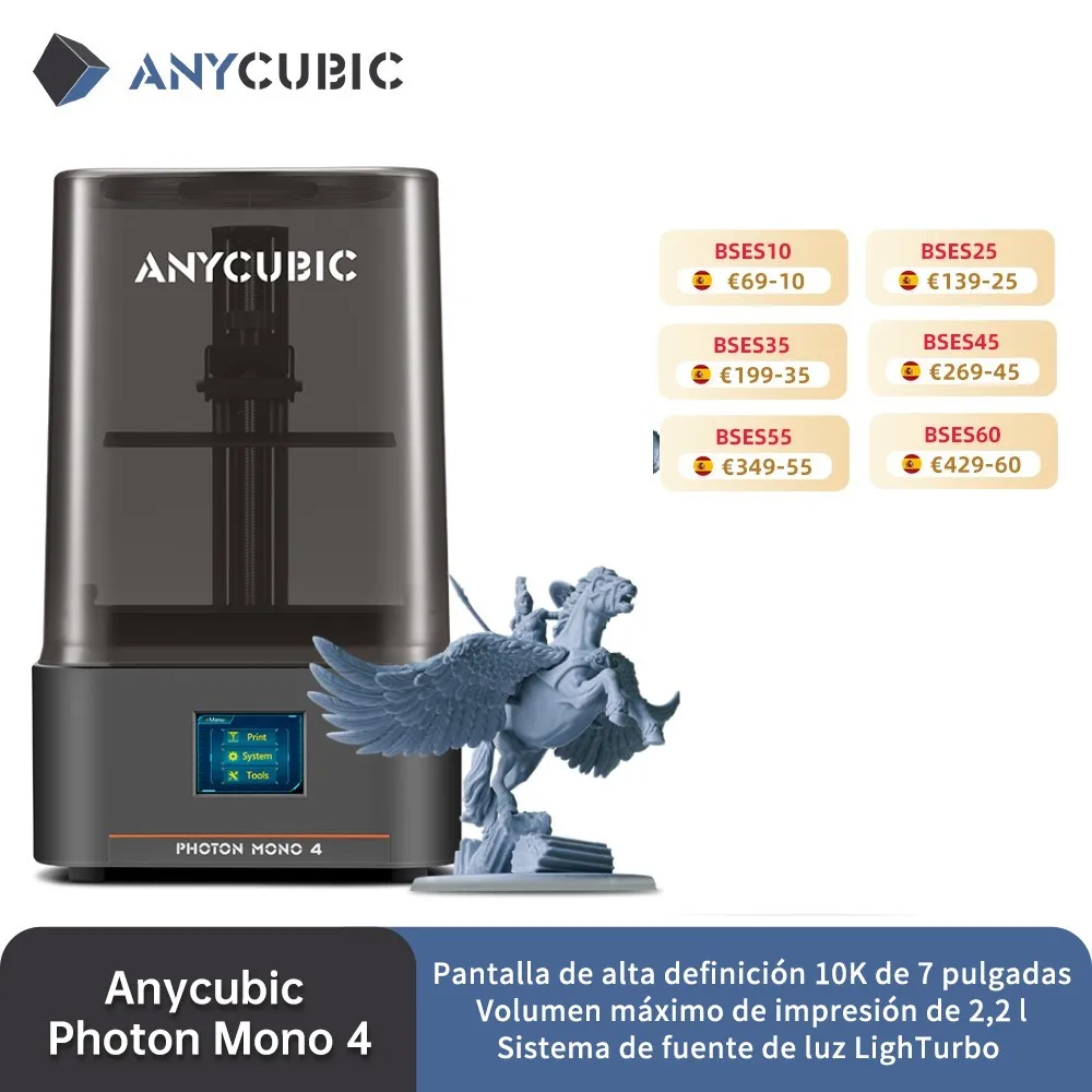 ANYCUBIC Photon Mono 4 AE Version LCD UV resina impresora 3D impresión 3D de alta velocidad 7 "10K pantalla de alta definición 153 × 87 × 165mm tamaño de impresión