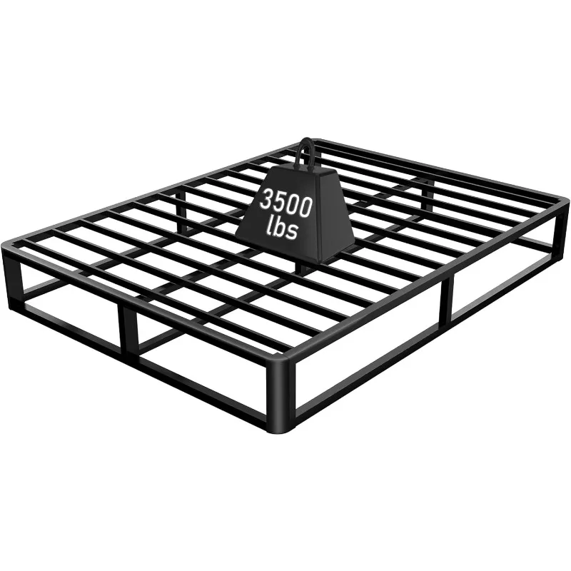 Round Corner Legs 10 Inch Metal Bed Frame 3500 LBS Heavy Steel Slats Support Platform Bed Frames No Box Spring