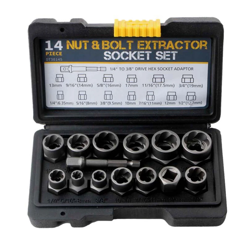 14 ชิ้นชุดซ็อกเก็ตสกัด Bolt Nut Remover ชุด Bolt Extractor ชุดเครื่องมือสําหรับถอดสลักเกลียวที่เสียหายสกรูซ็อกเก็ต