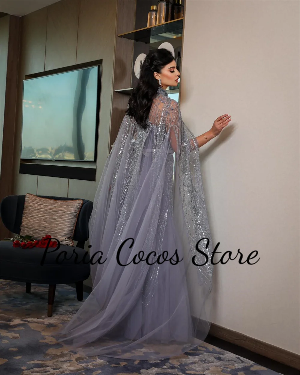 Customized Luxury Mermaid Prom Gown With Shawl Lace Tulle Party Sleeveless Strapless Beading Belt Sashes Brush Train Evening Dr