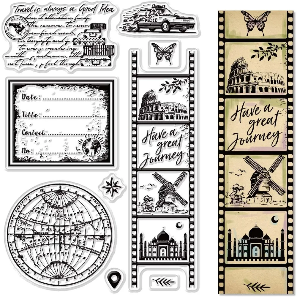 Vintage Label Silicone Clear Stamps for Card Making Vintage Word Map Travel Village Greeting Cars DIY Scrapbooking Transparent