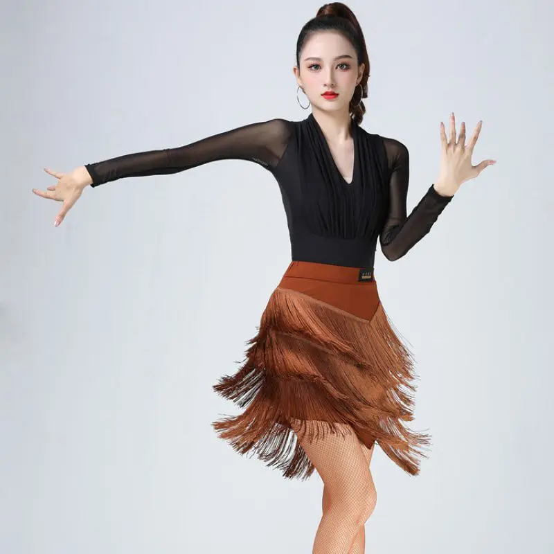 Latin Dance Skirt New Training Clothing Female Adult Half length Skirt Fringe Skirt Lower Garment Competition Dance Performance