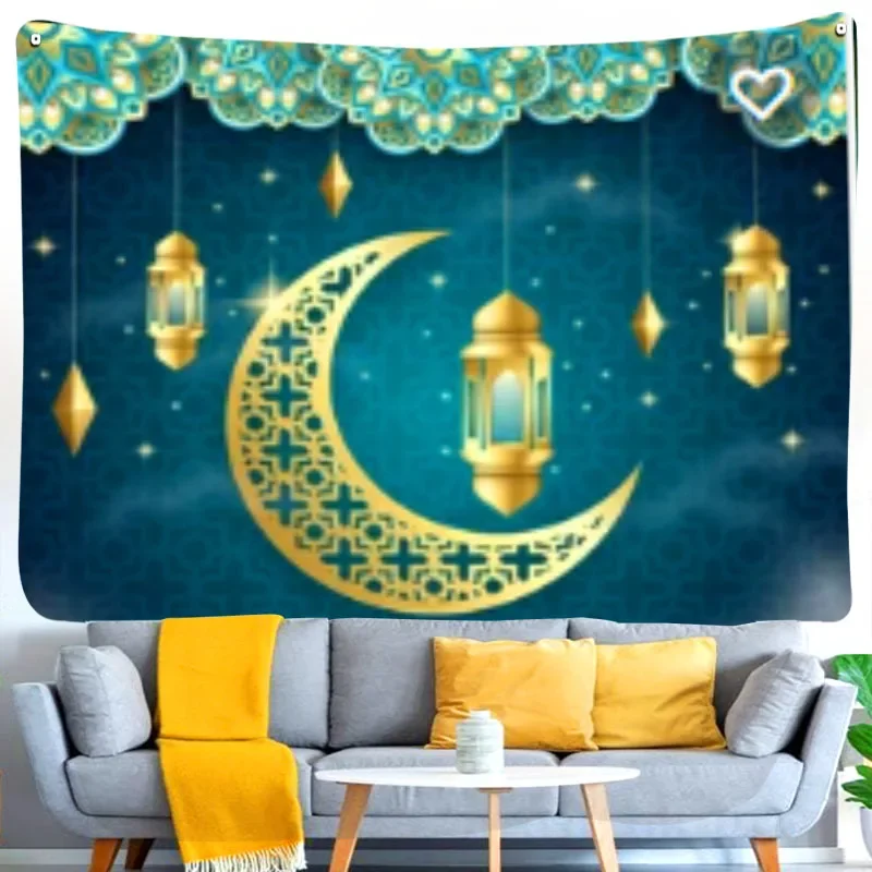 

Moon Ramadan Decor Tapestry Eid Mubarak Wall Home Colorful Islamic Festival Party Living Room Bedroom Background Hanging Curtain