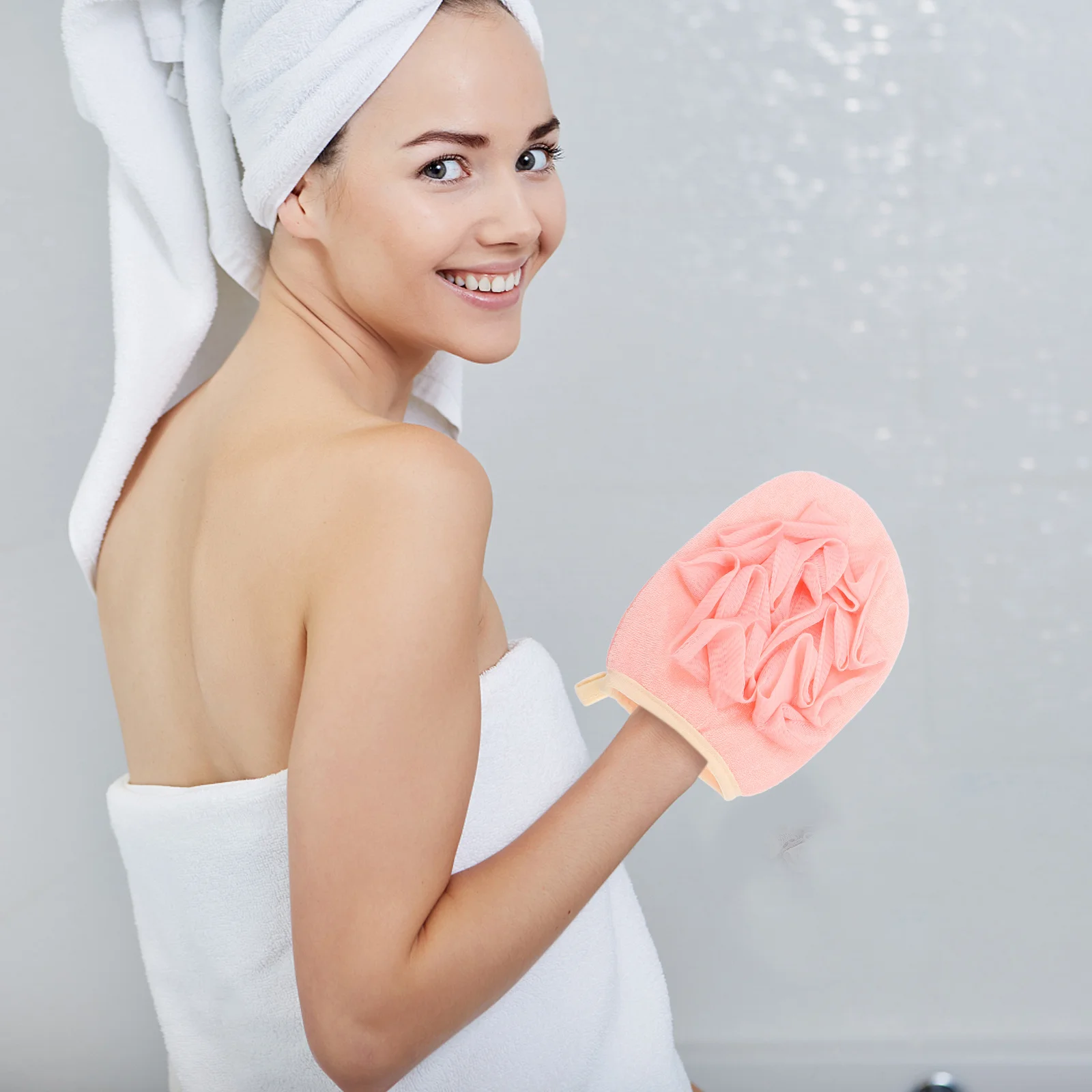 

2Pcs Exfoliating Shower Gloves Set Body Bath Mitt for Deep Cleansing Back Neck Palm Circulation Boost Strong Friction Gentle on