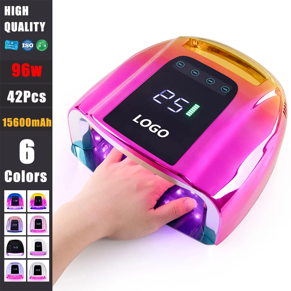 Kabellose Nagellampe, 96 W, wiederaufladbarer Gel-Nagellack-Trockner, UV-Licht für Maniküre, Zuhause und Salon
