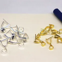 Solid 925 Sterling Silver DIY Clasp Pendent Connectors Components 24K Gold Color Pinch Bail Necklace Jewelry Findings