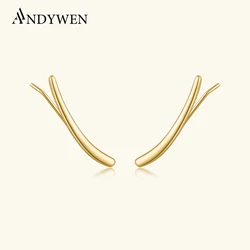 ANDYWEN 925 Sterling Silver Gold Big Long 25mm Plain Climber Women Earring Clips Pendiente Line Fine Jewelry 2023 Birthday Gift