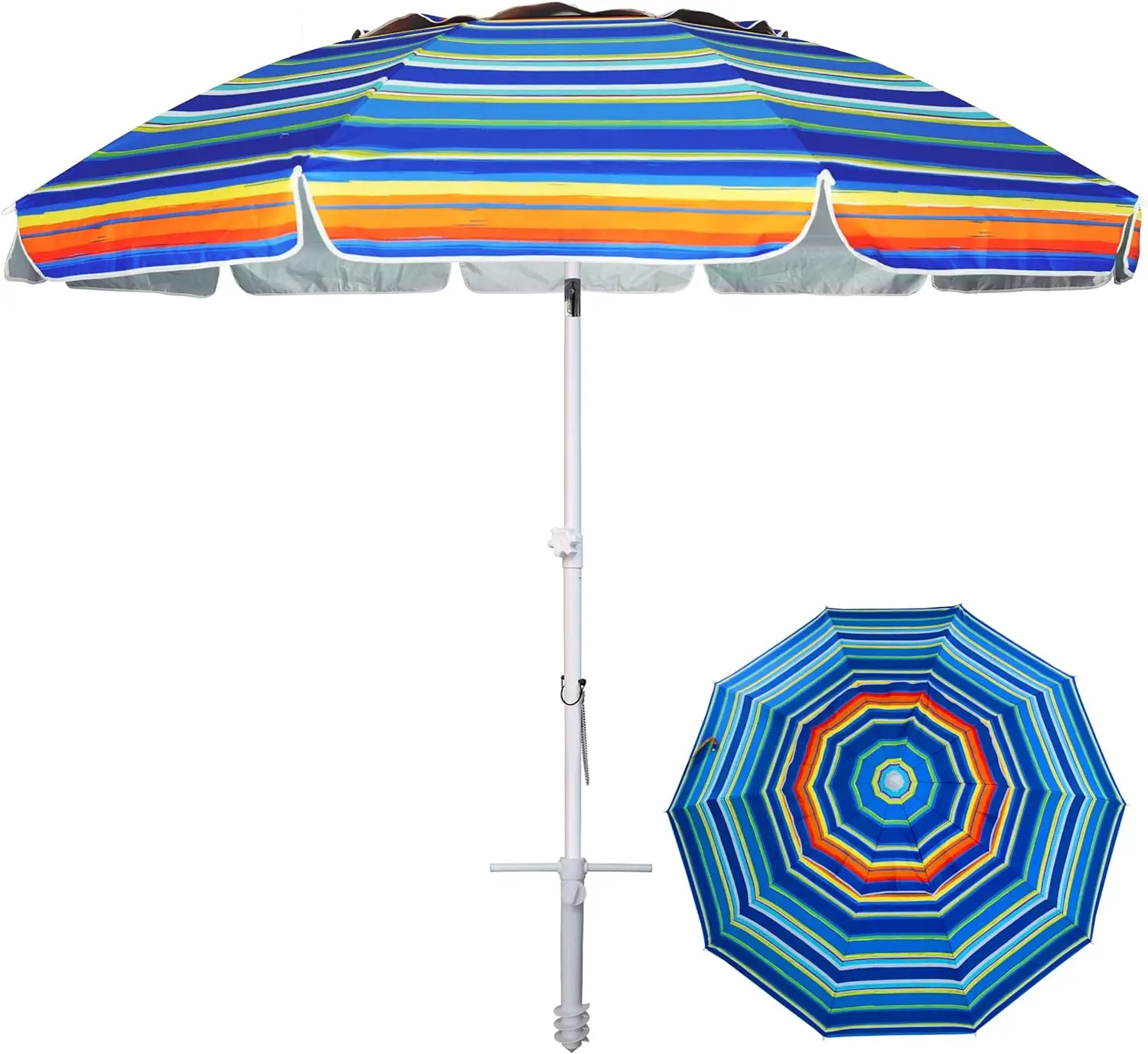 

8FT Large Beach Umbrella with sand anchor, Heavy Duty High Wind Portable Outdoor Umbrellas with UPF50+ UV Protection,Air Vents