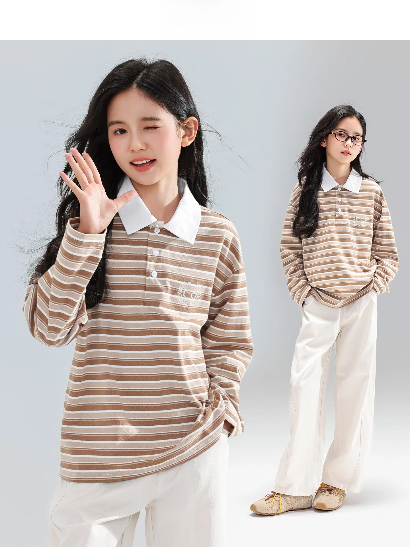 taocheng-girls'-retro-striped-shirt-long-sleeve-turn-down-collar-casual-school-style-top-for-ages-5-15-spring-autumn