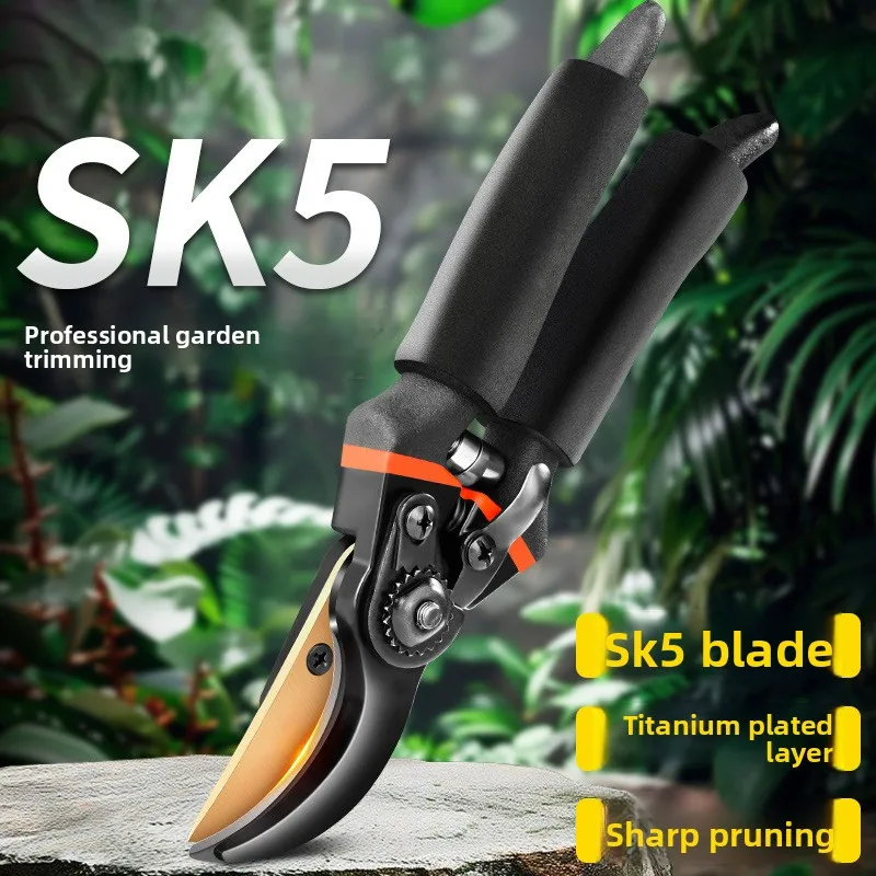 Titanium Alloy Bypass Pruning Garden Manual Trimmer, Lightweight and Ergonomic, Anti Slip Handle SK-5 Steel, Durable