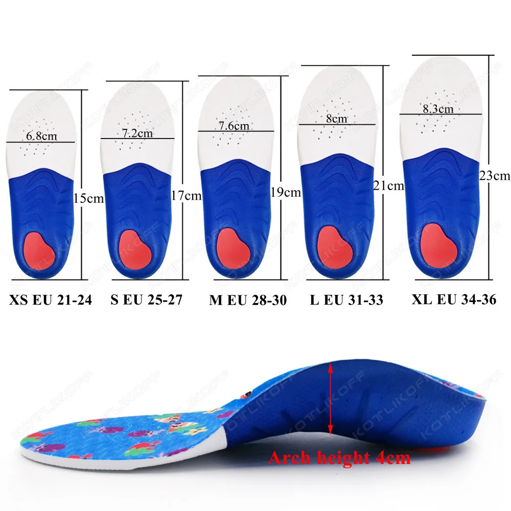 Kids Orthopedic Insoles For Flat Feet High Arch Support Correction OX-Legs Valgus Horseshoe Foot Care Deep Cup Shoes Soles Pads